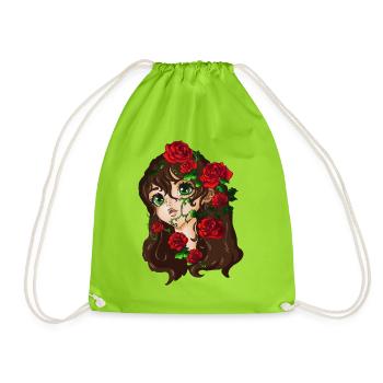 Sleeping Beauty with red roses - Drawstring Bag - neon green - Front