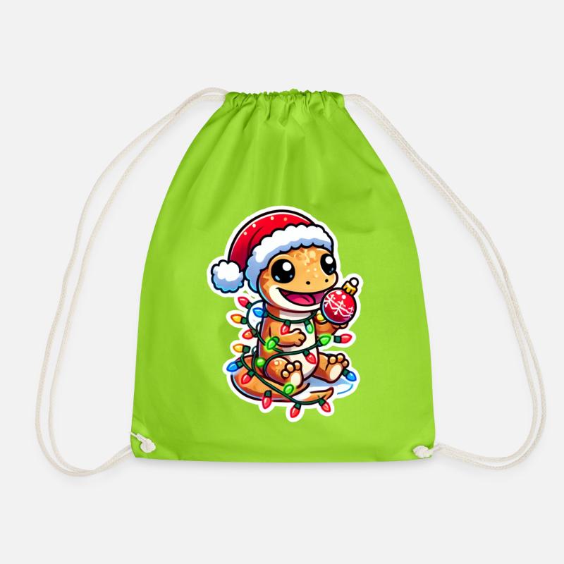 Christmas Gecko Gleg - Drawstring Bag - neon green