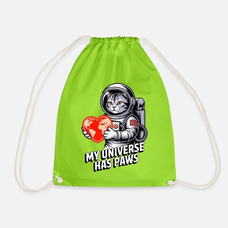 My Universe Has Paws Cat - Drawstring Bag - neon green