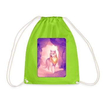 White Wolf in Watercolor 2 (Purple) - Drawstring Bag - neon green - Front