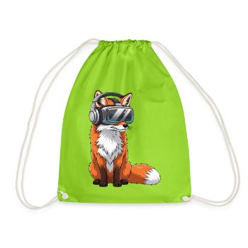 Fuchs Gamer Cartoon Spieler Virtual Reality  - Turnbeutel - Neongrün - Vorne
