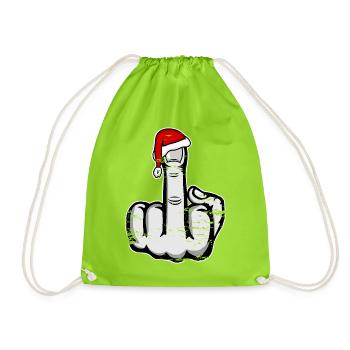 Christmas Middle Finger with Santa Hat - Drawstring Bag - neon green - Front