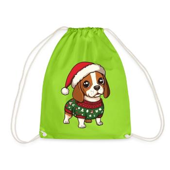Beagle Hund Weihnachten - Turnbeutel - Neongrün - Vorne