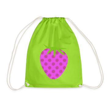 Strawberry Dots Dots Fruit Pink Dots Pattern - Drawstring Bag - neon green - Front