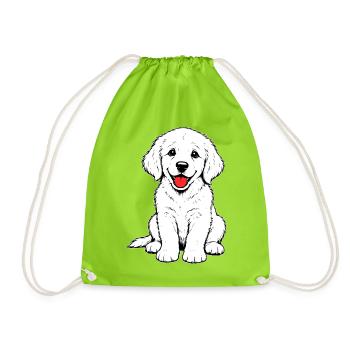 Golden_Retriever_Welpen_sitzend_weiss - Drawstring Bag - neon green - Front