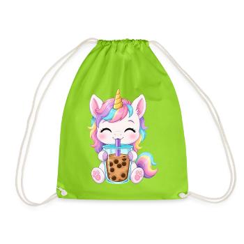 Niedlicher Einhorn mit Bubble Tea - Turnbeutel - Neongrün - Vorne