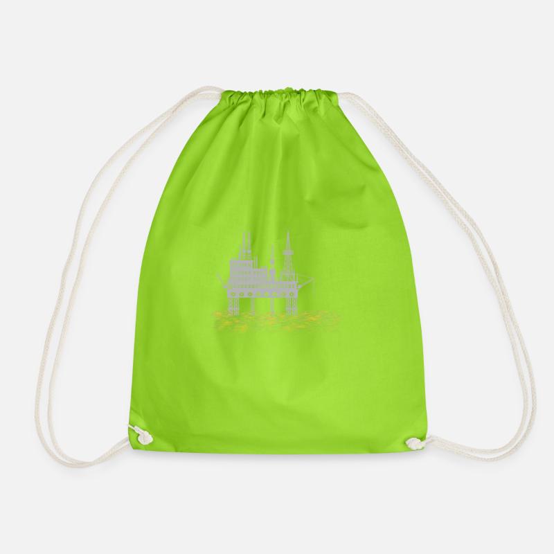 Drilling platform - oil rig - Drawstring Bag - neon green