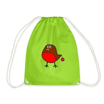 Christmas Robin - Drawstring Bag - neon green - Front