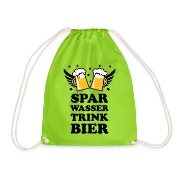 49 Spar Wasser trink Bier Spruch Sprüche - Turnbeutel - Neongrün - Vorne