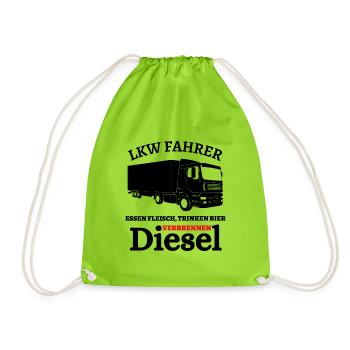 LKW Fahrer - Essen Fleisch Trinken Bier ... - Turnbeutel - Neongrün - Vorne