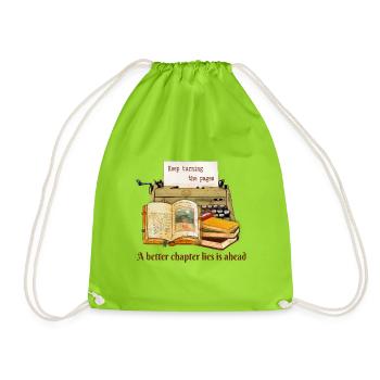 Keep Turning The Pages  - Drawstring Bag - neon green - Front
