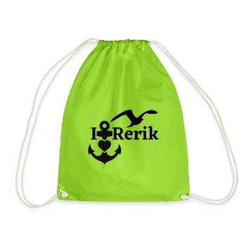 Rerik-Ich liebe Rerik mit Anker Herz & Möwe-Ostsee - Turnbeutel - Neongrün - Vorne
