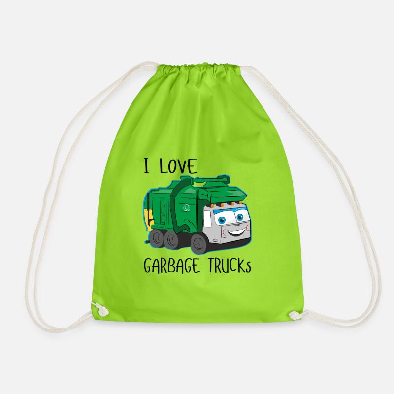 Müllauto Müllfahrzeug Müllwagen Kinder Geschenk - Turnbeutel - Neongrün