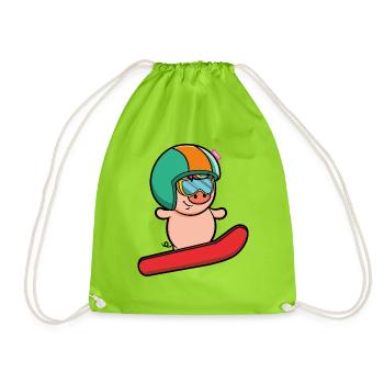 Snowboard pig lucky pig apres ski funny - Drawstring Bag - neon green - Front