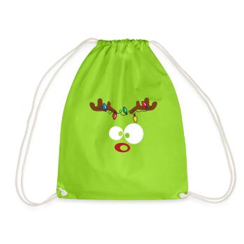 Funny reindeer Christmas red nose lights - Drawstring Bag - neon green - Front