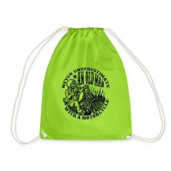 Never Underestimate An Old Man With A Motorcycle - Drawstring Bag - neon green - Front