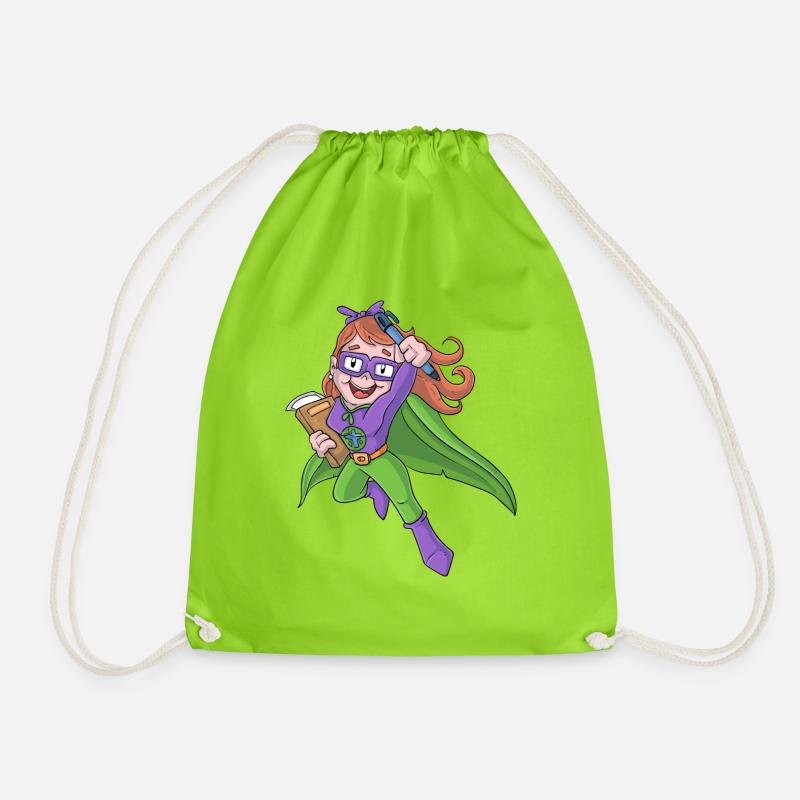 Teacher Superheroine - Drawstring Bag - neon green