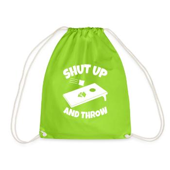 Shut Up And Throw Funny Cornhole - Drawstring Bag - neon green - Front