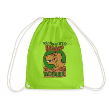 Einschulung Junge Schulkind Dino Schultüte - Turnbeutel - Neongrün - Vorne