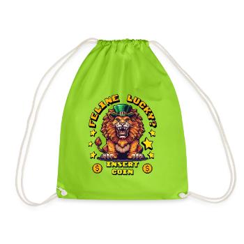 8bit pixel art St. Patrick's day shirt Feline Lucky - Drawstring Bag - neon green - Front