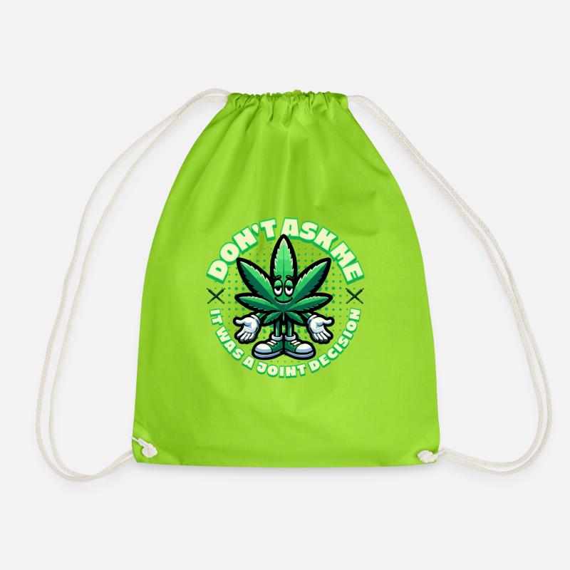 Hemp leaf mascot - Joint decision - funny - Drawstring Bag - neon green