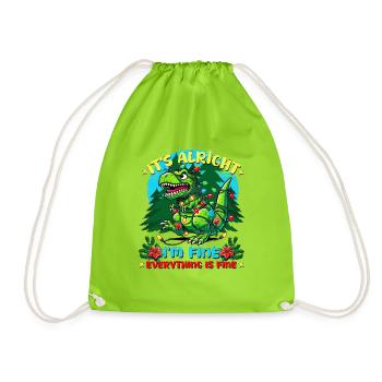 T-Rex I'm fine it's alright, tree-rex christmas - Drawstring Bag - neon green - Front