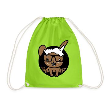 Bunny Nerd Geek Horn-Rimmed Glasses Hole Freak Intelligent - Drawstring Bag - neon green - Front