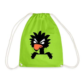 Raven Bird Peeps Evil Cool Funny Comic Humor Fun - Drawstring Bag - neon green - Front