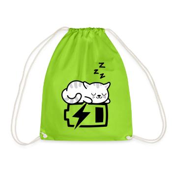 Sleepy Kitty (Color Changeable - 3 colors) - Drawstring Bag - neon green - Front