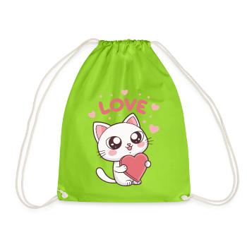 Süßes Katzenherz-Liebes-Kawaii - Turnbeutel - Neongrün - Vorne