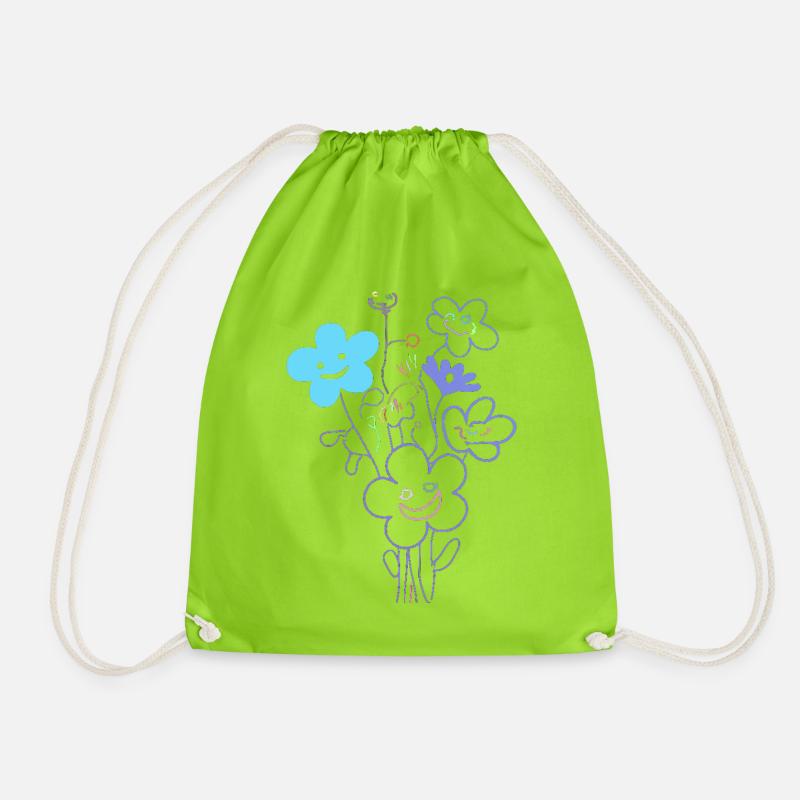 Fröhliche Blumen mit Neonlinien - Turnbeutel - Neongrün