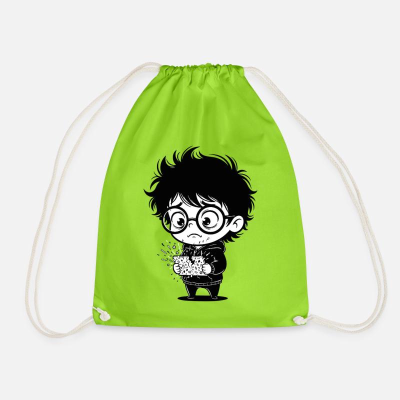 Digital Stress Broken Tablet Child Sticker - Drawstring Bag - neon green