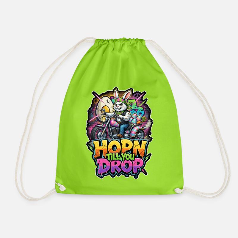 HOPN Till You Drop Bunny Motorcycle Graffiti - Drawstring Bag - neon green