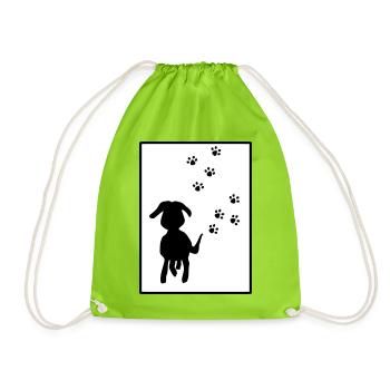 Paw Tracks: Dog Silhouette - Drawstring Bag - neon green - Front