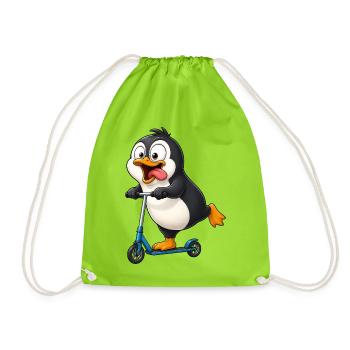 Dessin animé mignon du Pingouin sur le scooter - Sac de sport léger - vert néon - Devant