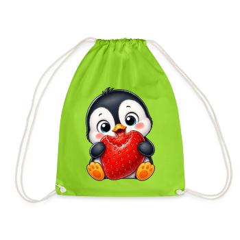 Süßer Pinguin mit Erdbeeren Cartoon Sommer - Turnbeutel - Neongrün - Vorne