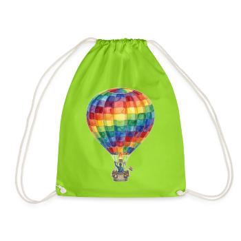 Regenbogen-Heißluftballon - Turnbeutel - Neongrün - Vorne