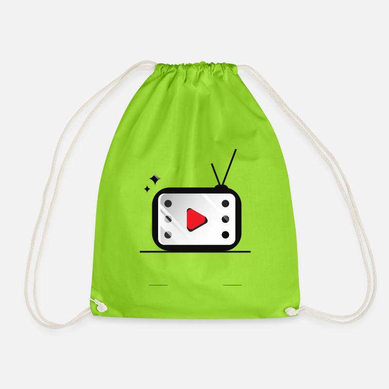 Retro TV Play Button Pattern - Drawstring Bag - neon green