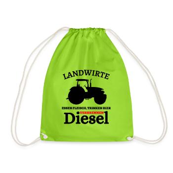 Landwirte- Essen Fleisch Trinken Bier ... - Turnbeutel - Neongrün - Vorne