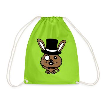 Sir Bunny Monocle Glasses Beard Top Hat Mr. Mr. - Drawstring Bag - neon green - Front