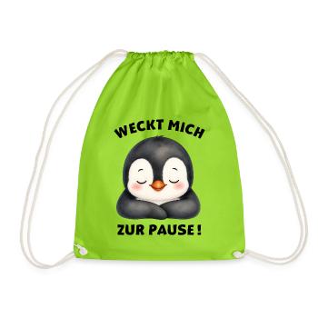 Klassentier Pinguin "Weckt mich zur Pause!" - Turnbeutel - Neongrün - Vorne