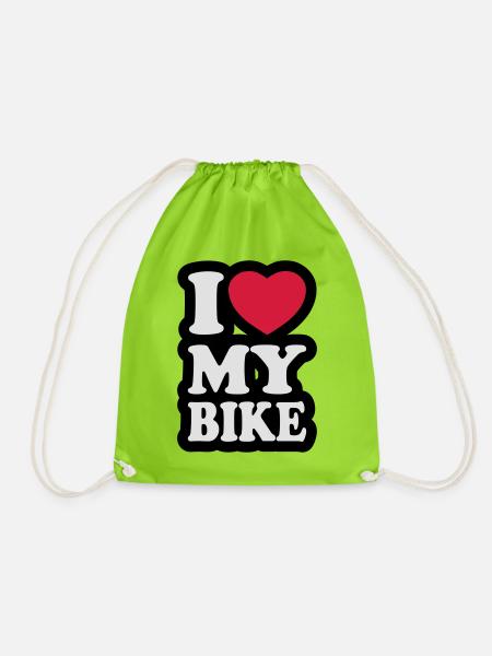 I love my bike - Drawstring Bag - neon green
