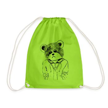 Cute teddy bear to take away for young and old - Drawstring Bag - neon green - Front