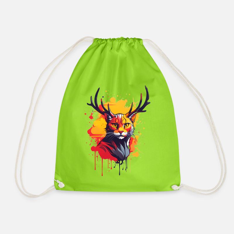 Katze mit Geweih - Turnbeutel - Neongrün