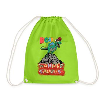 Dinosaurier T-Rex Wandersaurus - Wandern mit Kind - Turnbeutel - Neongrün - Vorne