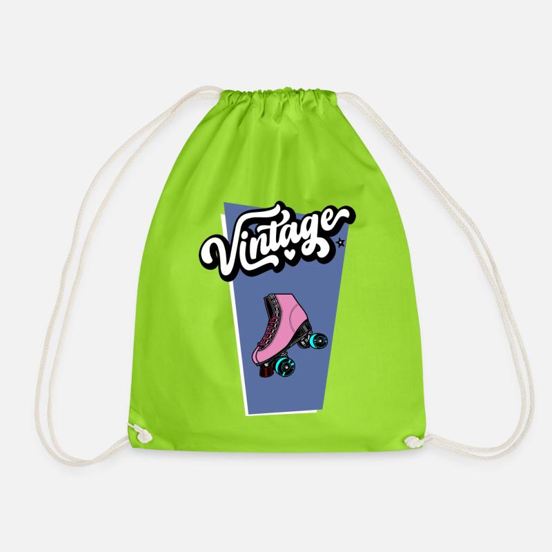 Vintage Rollschuh - Turnbeutel - Neongrün