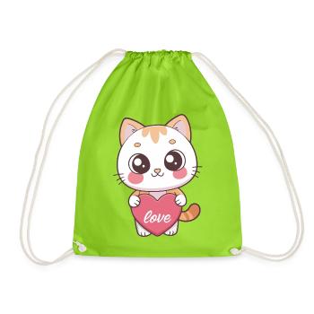Kawaii Katzenherz-Liebe - Turnbeutel - Neongrün - Vorne
