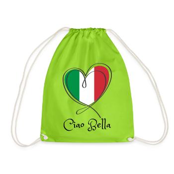 Italy Flag Heart Line Art - Drawstring Bag - neon green - Front