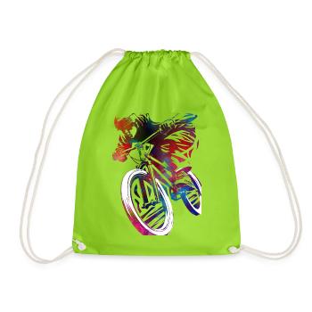 A colorful bicycle in abstraction - Drawstring Bag - neon green - Front