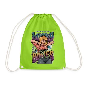 Lucky Bones Streetwear rétro squelette pin up - Sac de sport léger - vert néon - Devant